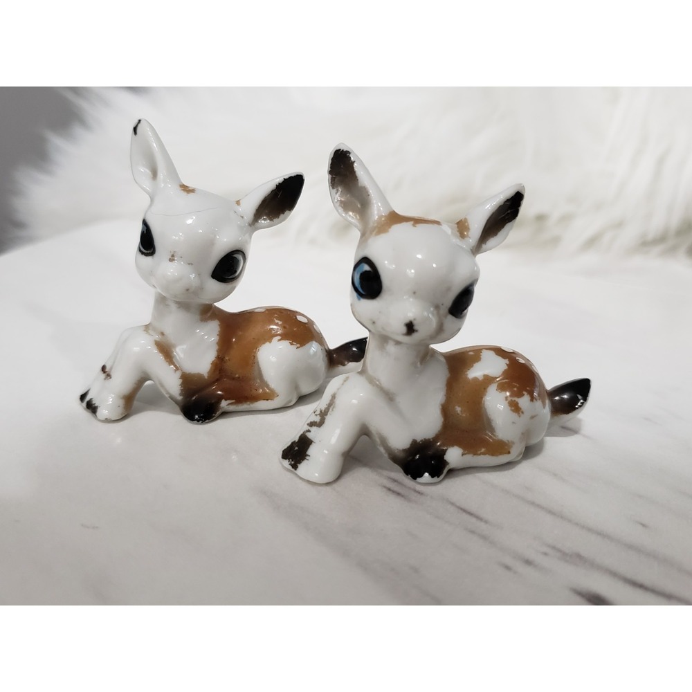Vintage Miniature Porcelain Ceramic DEER Trinket Bone China LOT 2 kitschy MCM
